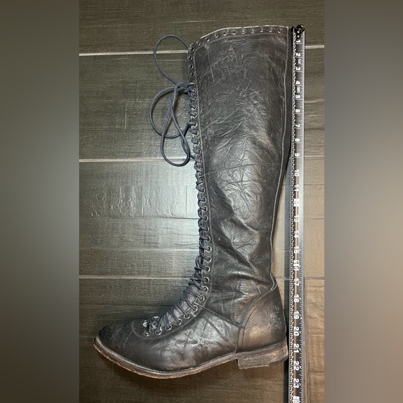 FREE PEOPLE X Faryl Robin RARE Caspian Black Over Knee Lace Up Boots Size 10 - Picture 14 of 14